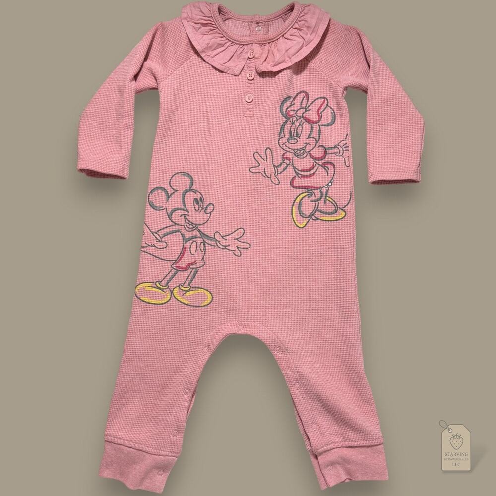 Disney Baby Mickey & Minnie Pink Waffle-Knit Romper 24M